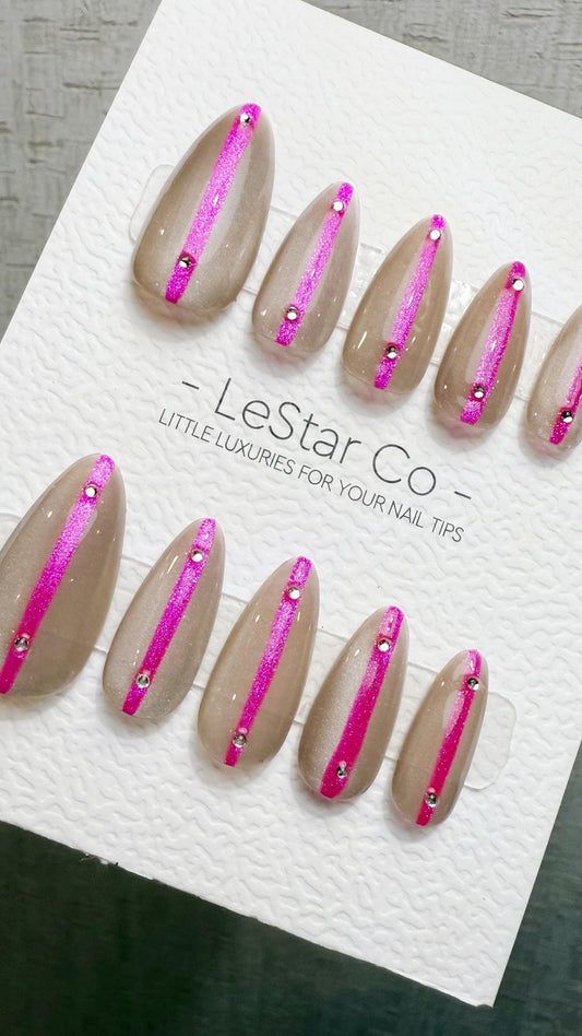 Reusable Neon Elegance Hot Pink Strike| Premium Press on Nails Gel Hand Painted Pressons Customizable Gel Nail Artist faux nails TMW1017