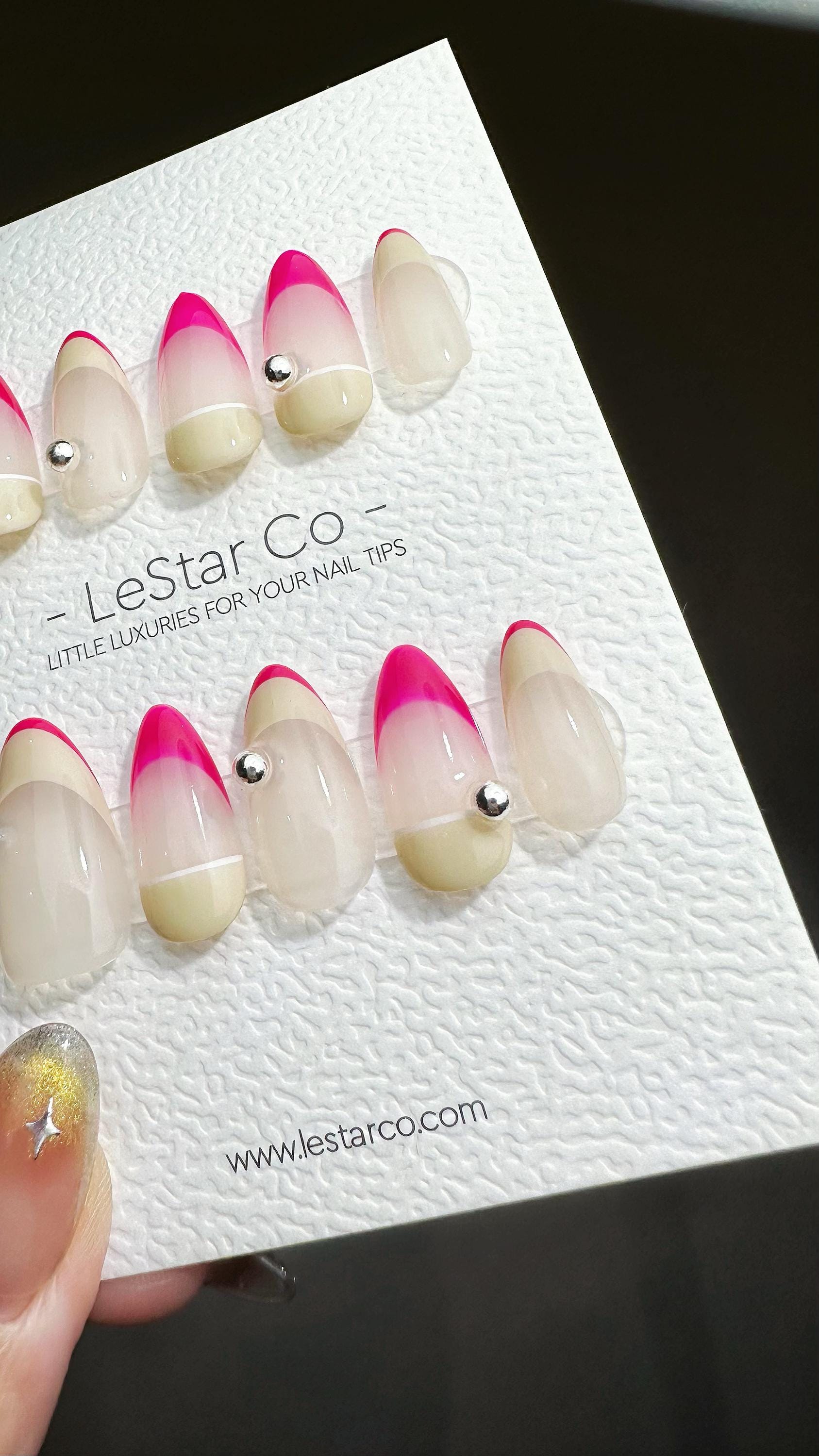 Reusable Neon Blush | Premium Press on Nails Gel Hand Painted Pressons Customizable Gel Nail Artist faux nails ML623