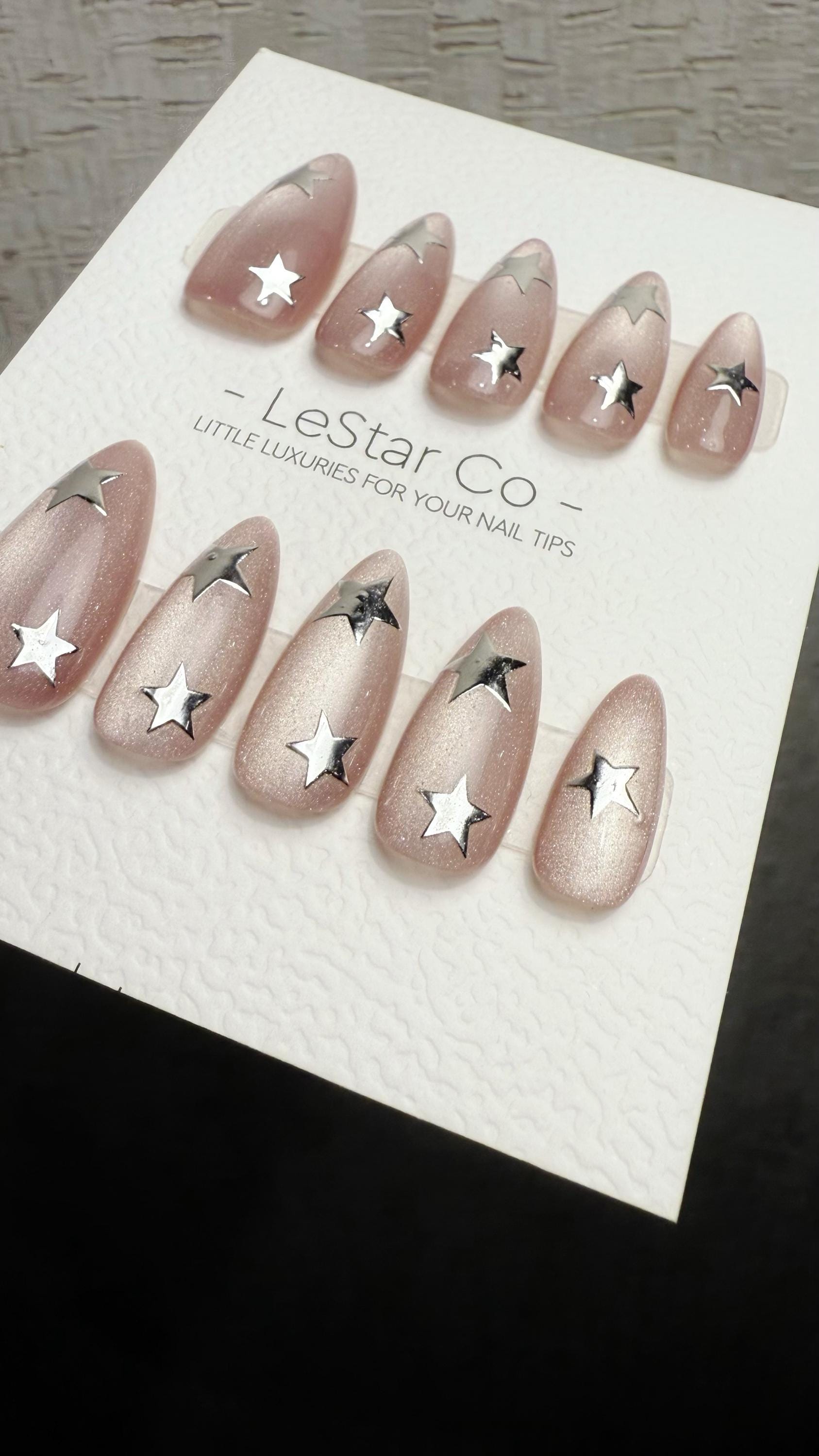 Reusable Moon Dust Cat Eye Effect | Premium Press on Nails Gel Hand Painted Pressons Customizable Gel Nail Artist faux nails WM1019