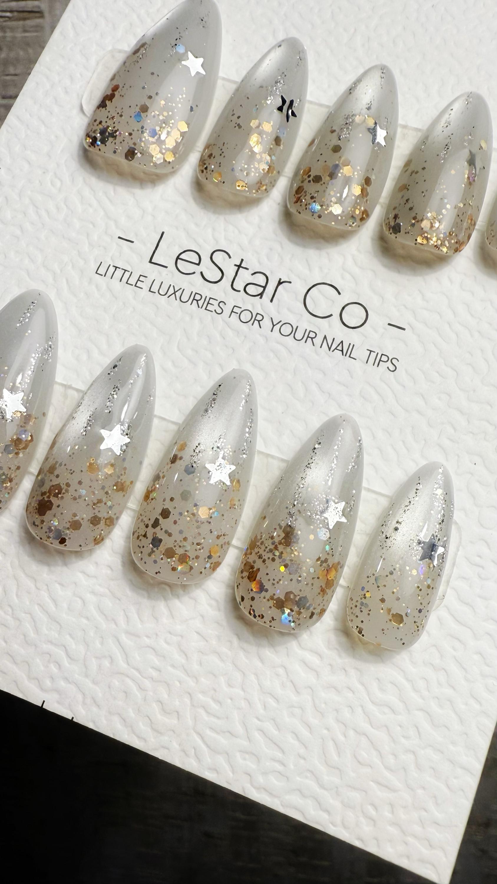 Reusable Silver Comet Cat Eye Effect| Premium Press on Nails Gel | Fake Nails | Cute Fun Colorful Gel Nail faux nails WM1022