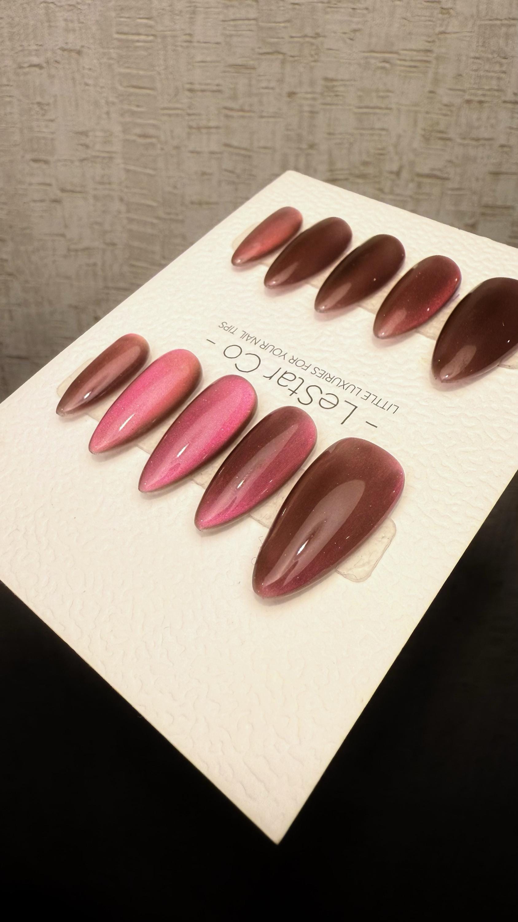 Reusable Rosy Bronze Cat eye | Nails Premium Press on Nails Gel Manicure Handprint Pressons Handmade | Lestarco faux nails WM1034