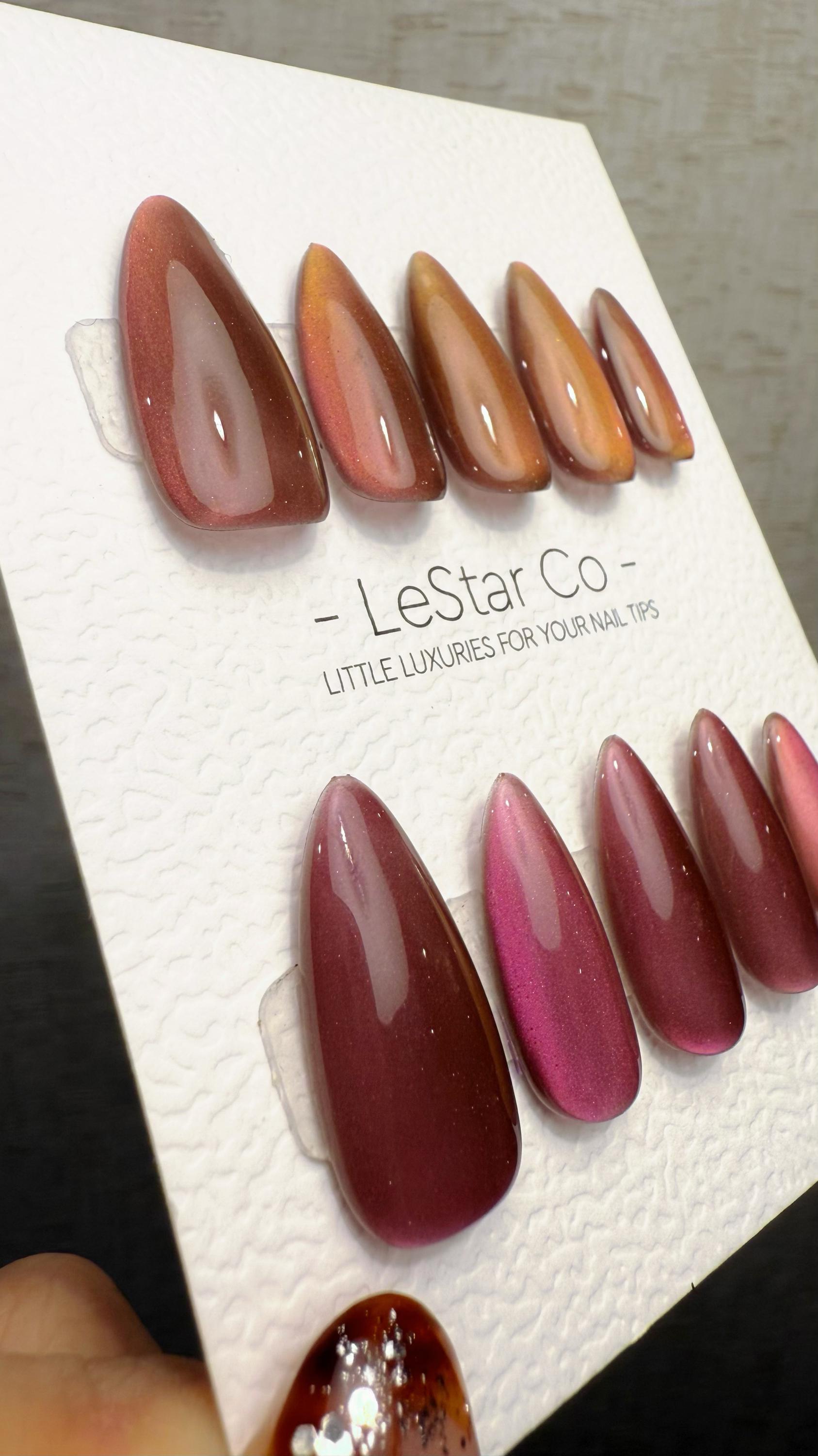Reusable Rosy Bronze Cat eye | Nails Premium Press on Nails Gel Manicure Handprint Pressons Handmade | Lestarco faux nails WM1034