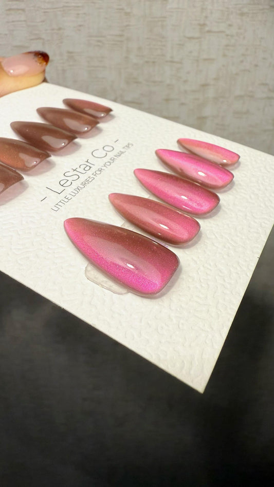 Reusable Rosy Bronze Cat eye | Nails Premium Press on Nails Gel Manicure Handprint Pressons Handmade | Lestarco faux nails WM1034