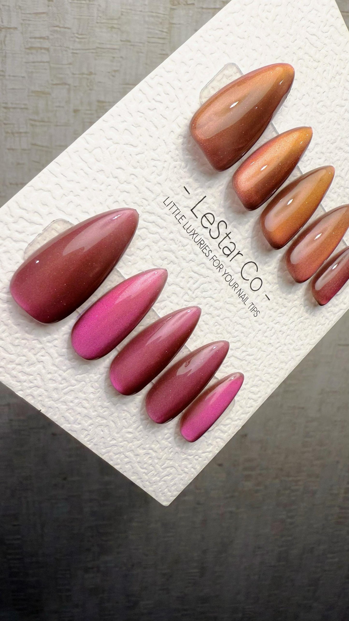 Reusable Rosy Bronze Cat eye | Nails Premium Press on Nails Gel Manicure Handprint Pressons Handmade | Lestarco faux nails WM1034