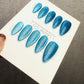 Reusable Icy Lagoon Blue Cat eye | Nails Premium Press on Nails Gel Manicure Handprint Pressons Handmade | Lestarco faux nails WM1035