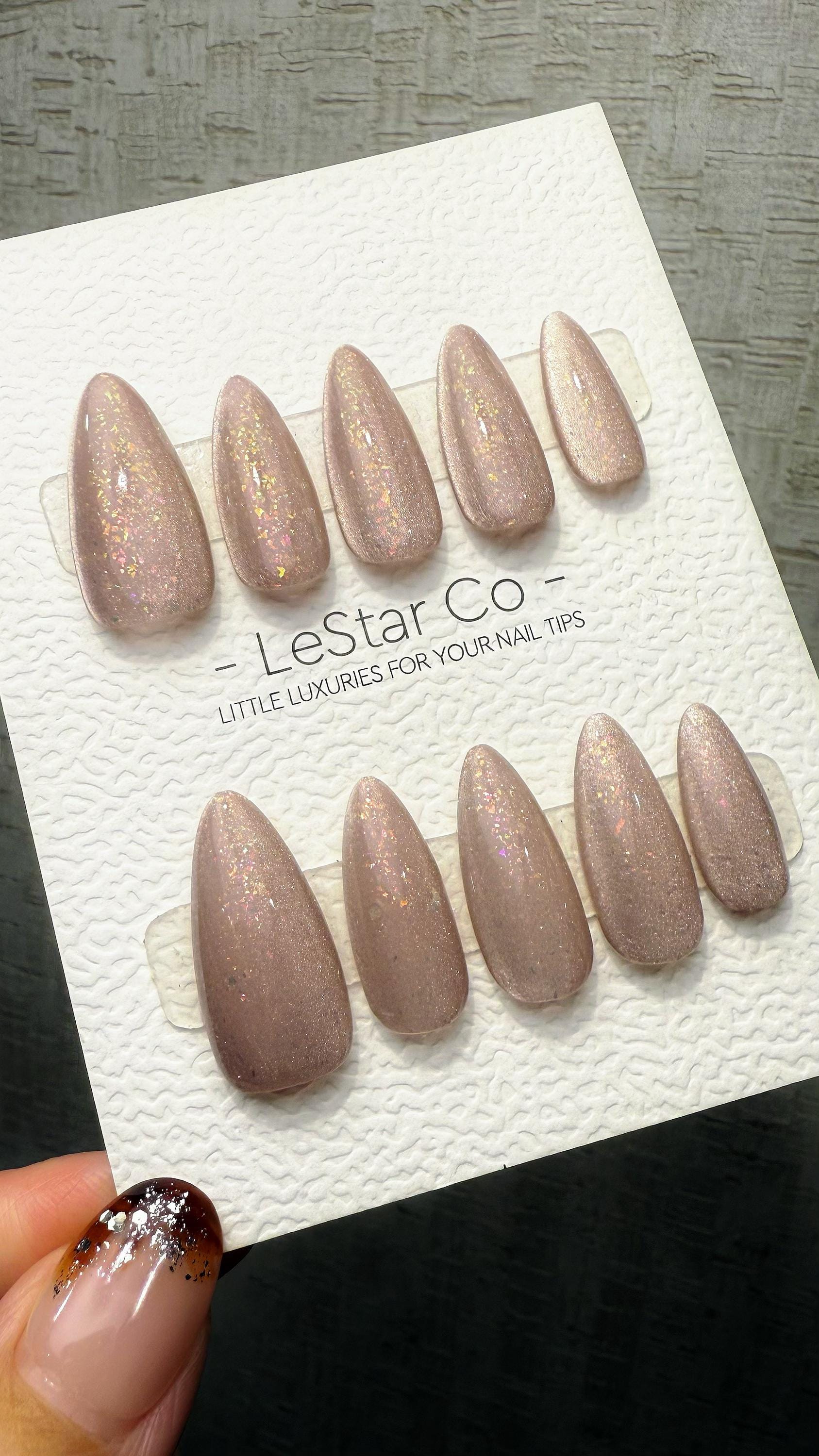 Reusable Moonbeam Blush Cat Eye | Nails Premium Press on Nails Gel Manicure Handprint Pressons Handmade | Lestarco faux nails WM1023