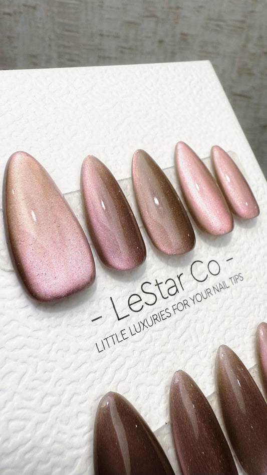 Reusable Taupe Mirage Cat Eye Effect | Nails Premium Press on Nails Gel Manicure Handprint Pressons Handmade | Lestarco nails WM1024