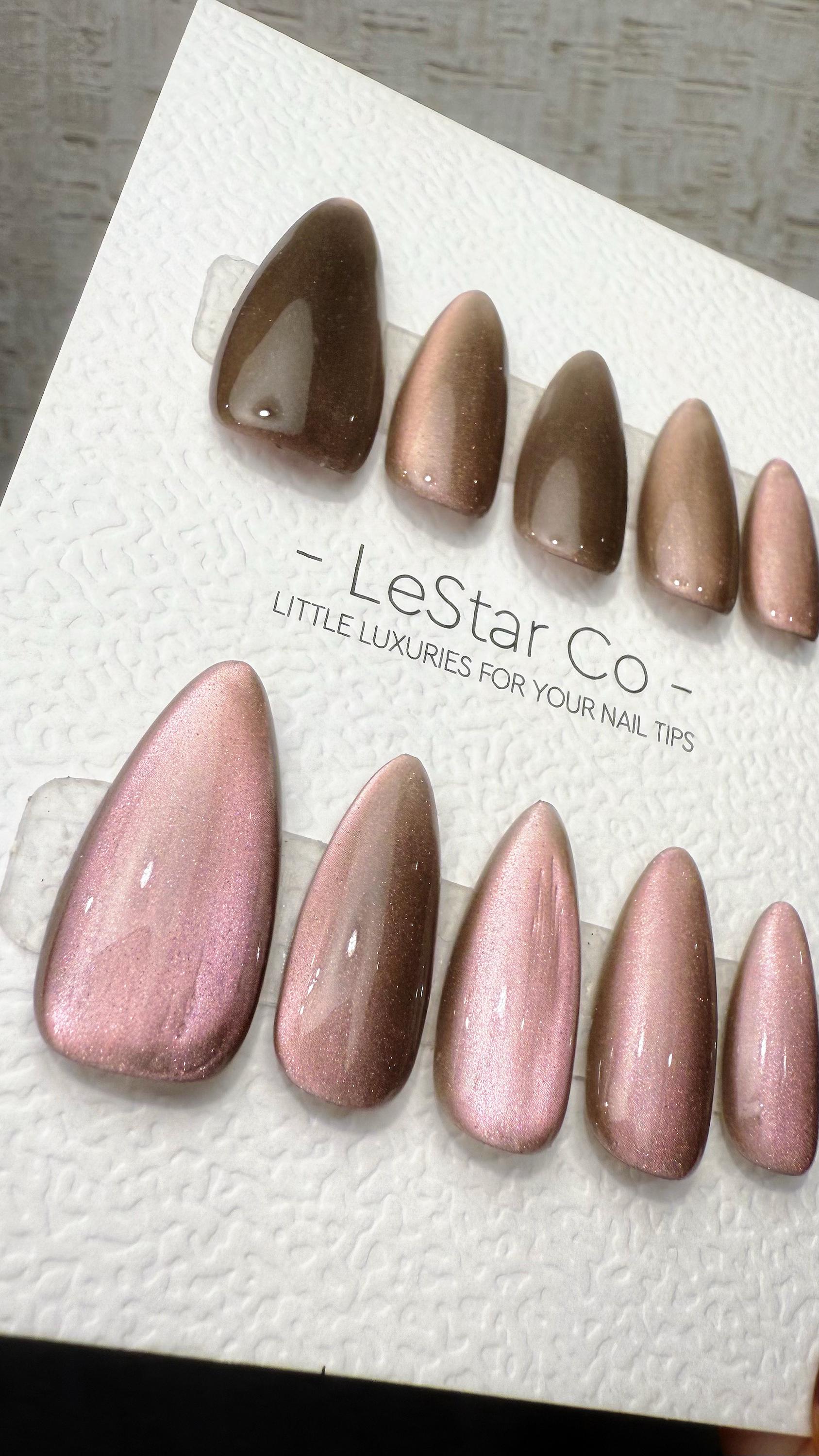 Reusable Taupe Mirage Cat Eye Effect | Nails Premium Press on Nails Gel Manicure Handprint Pressons Handmade | Lestarco nails WM1024