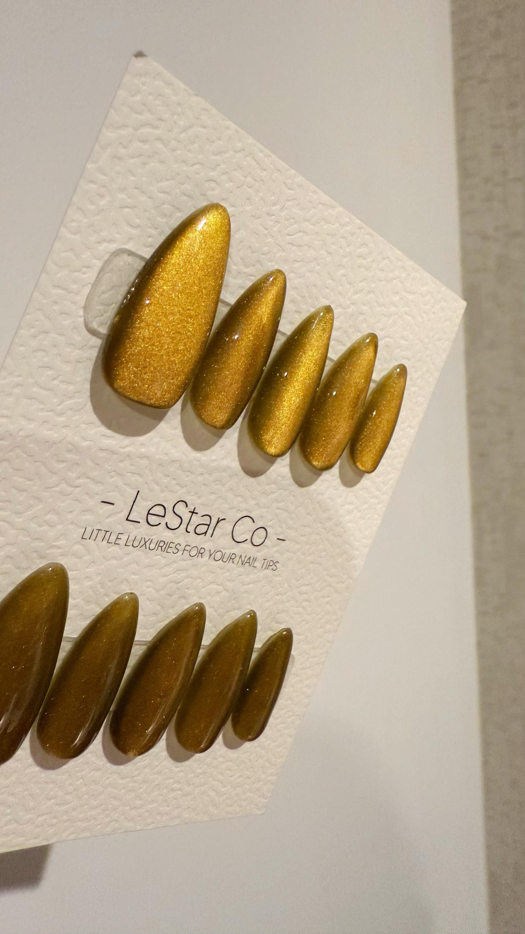 Reusable Molten Gold Cat eye | Nails Premium Press on Nails Gel Manicure Handprint Pressons Handmade | Lestarco faux nails WM1038