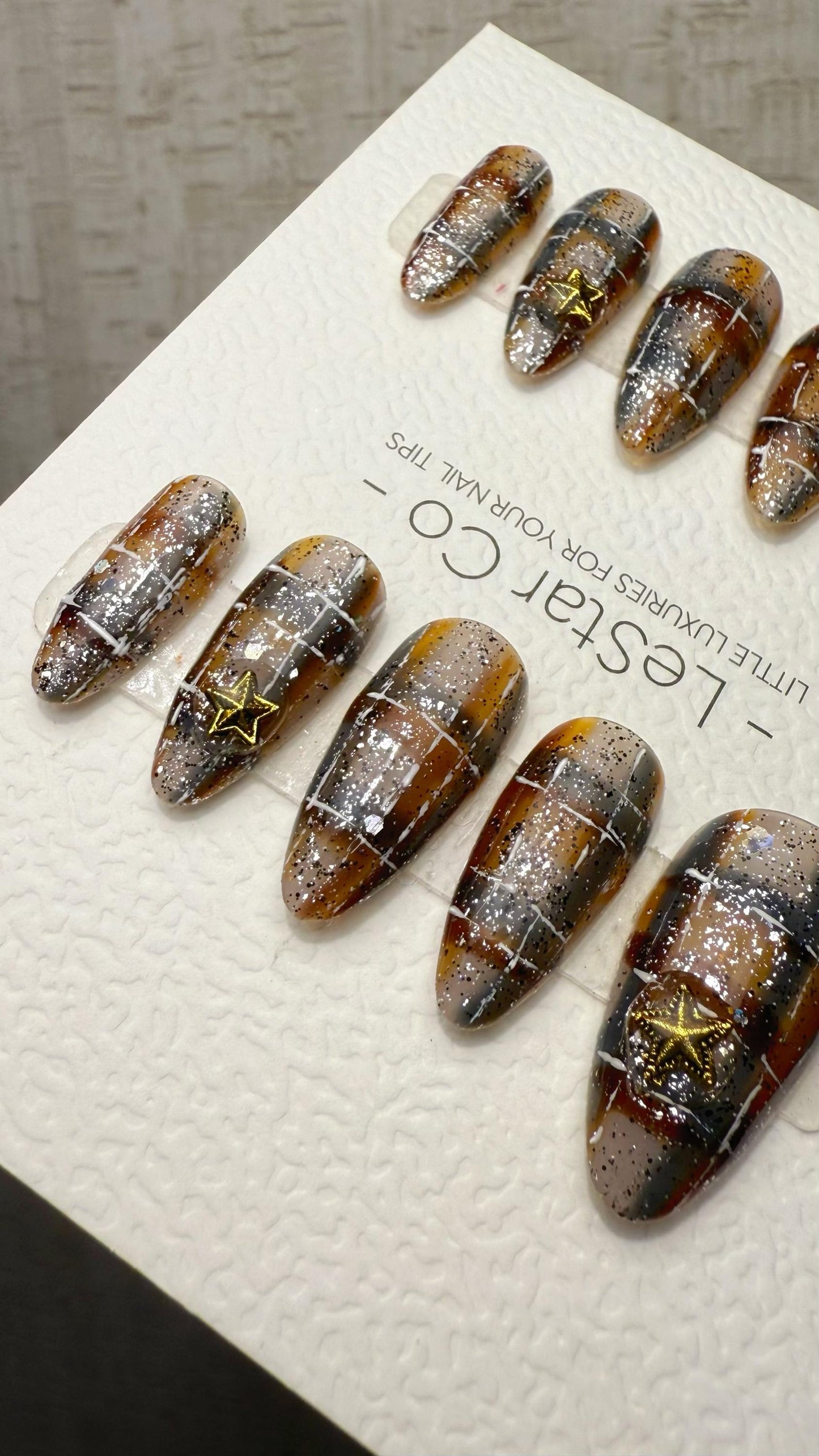 Reusable Caramel Constellation | Premium Handmade Press on Nails Gel | Fake Nails | Cute Fun Colorful Gel Nail Artist faux nails TMR1040