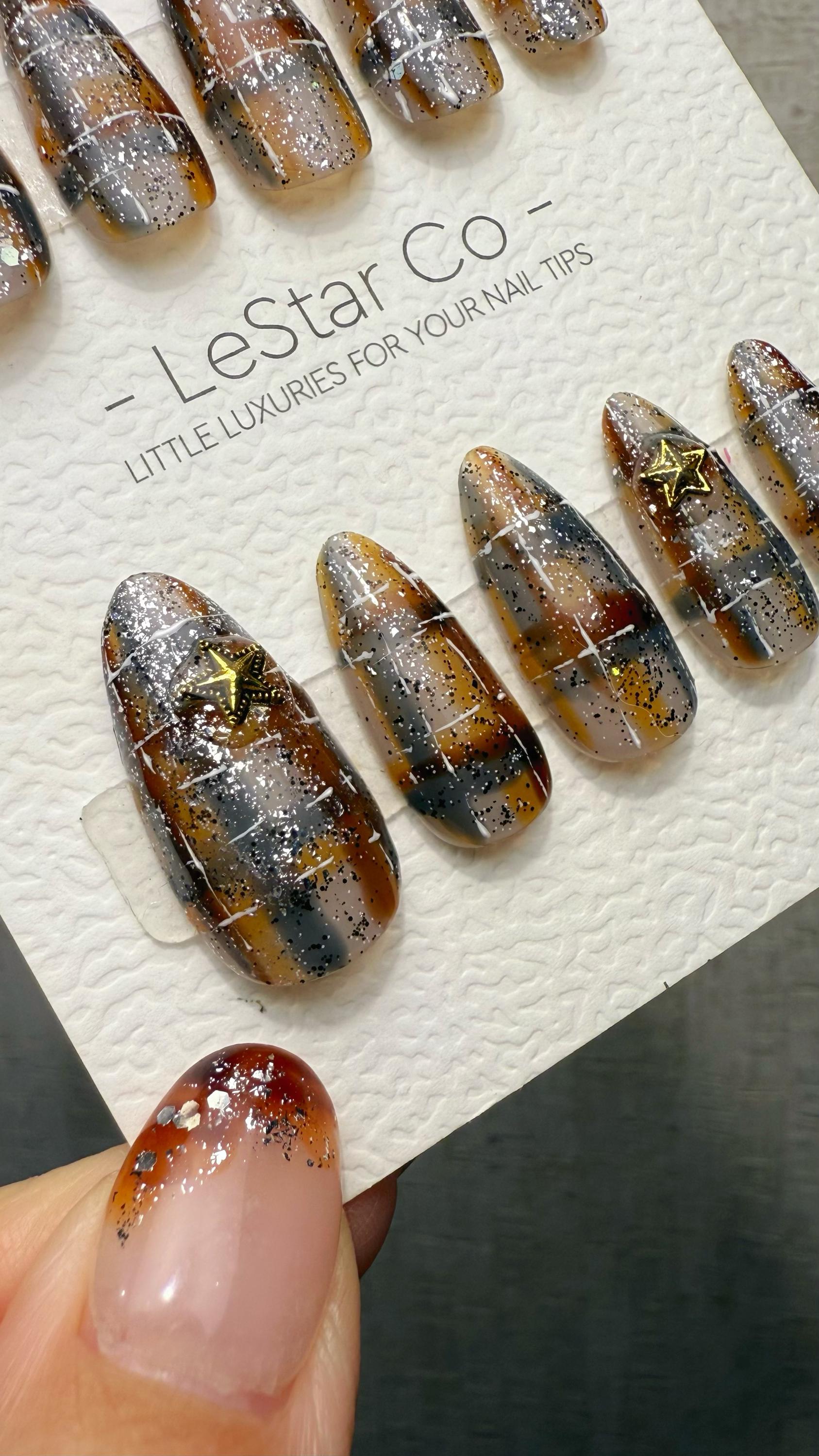 Reusable Caramel Constellation | Premium Handmade Press on Nails Gel | Fake Nails | Cute Fun Colorful Gel Nail Artist faux nails TMR1040