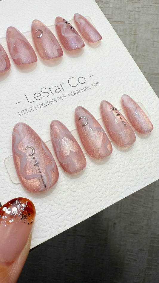 Reusable Moonlit Mirage | Premium Handmade Press on Nails Gel | Fake Nails | Cute Fun Colorful Gel Nail Artist faux nails TMR1041