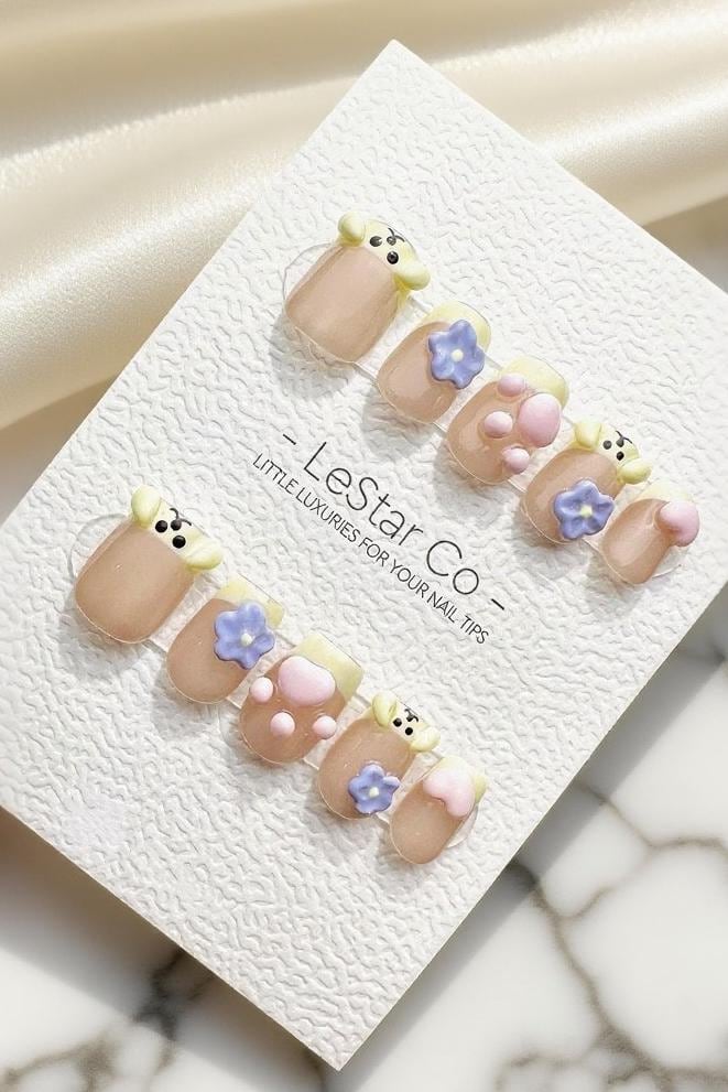 Reusable Fluffy Heartbeat | Premium Press on Nails Gel | Fake Nails | Cute Fun Colorful Gel Nail Artist faux nails ML687