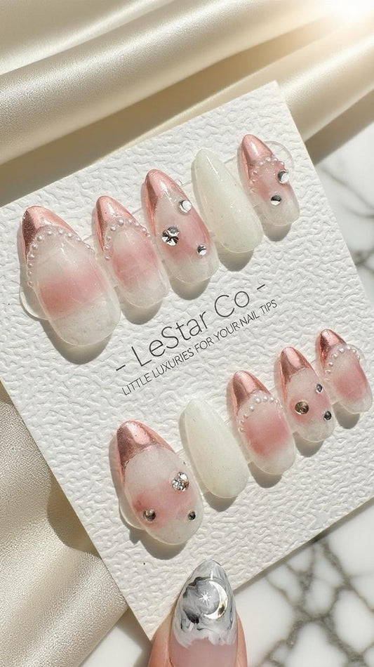 Reusable Princess Veil Pink French Tip | Premium Press on Nails Gel | Fake Nails | Cute Fun Colorful Gel Nail Artist faux nails 536TMR