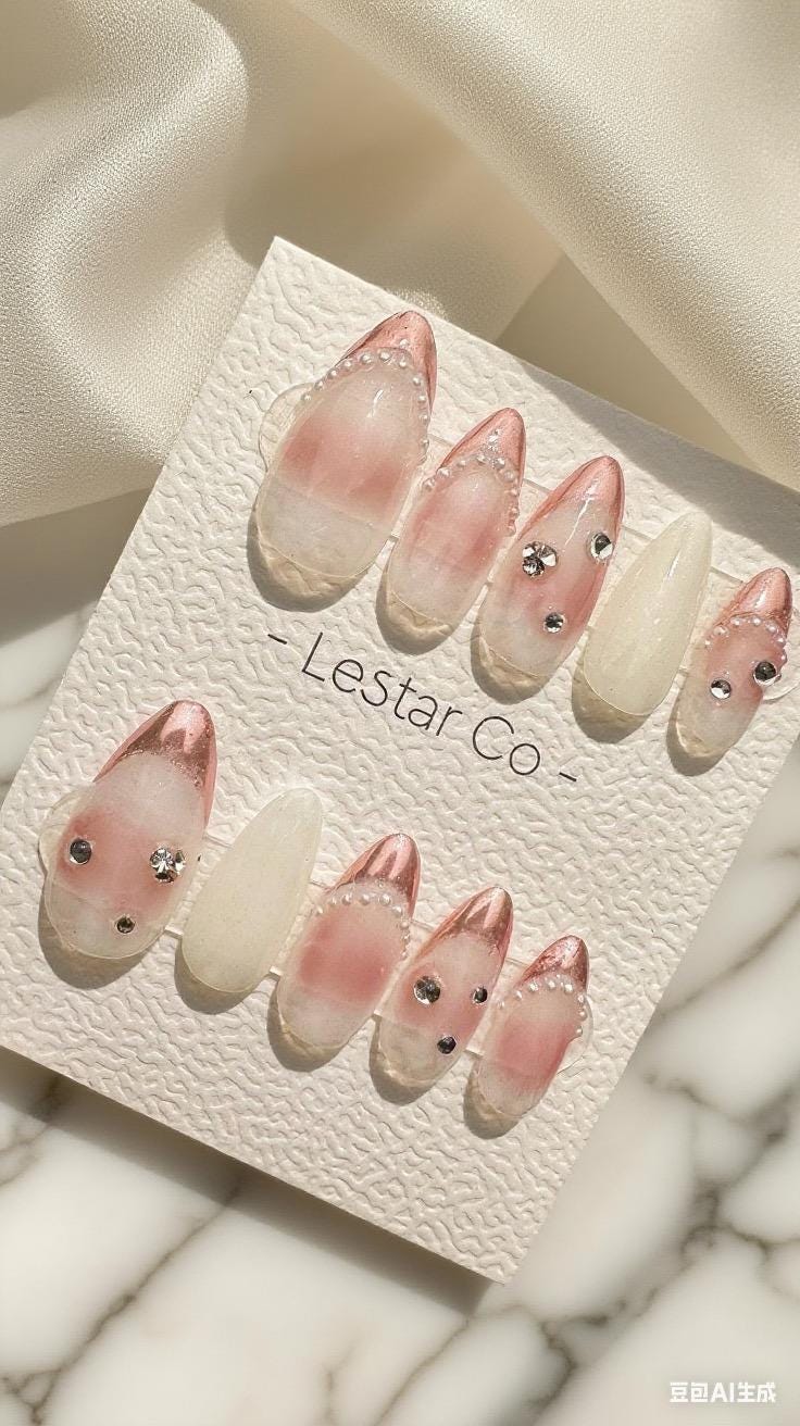 Reusable Princess Veil Pink French Tip | Premium Press on Nails Gel | Fake Nails | Cute Fun Colorful Gel Nail Artist faux nails 536TMR