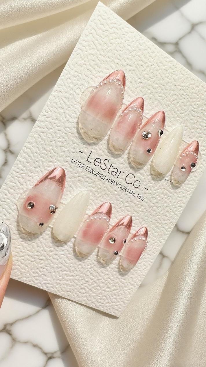 Reusable Princess Veil Pink French Tip | Premium Press on Nails Gel | Fake Nails | Cute Fun Colorful Gel Nail Artist faux nails 536TMR