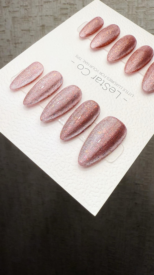 Reusable Pink Prism Cat Eye Effect | Nails Premium Press on Nails Gel Manicure Handprint Pressons Handmade | Lestarco faux nails WM1030