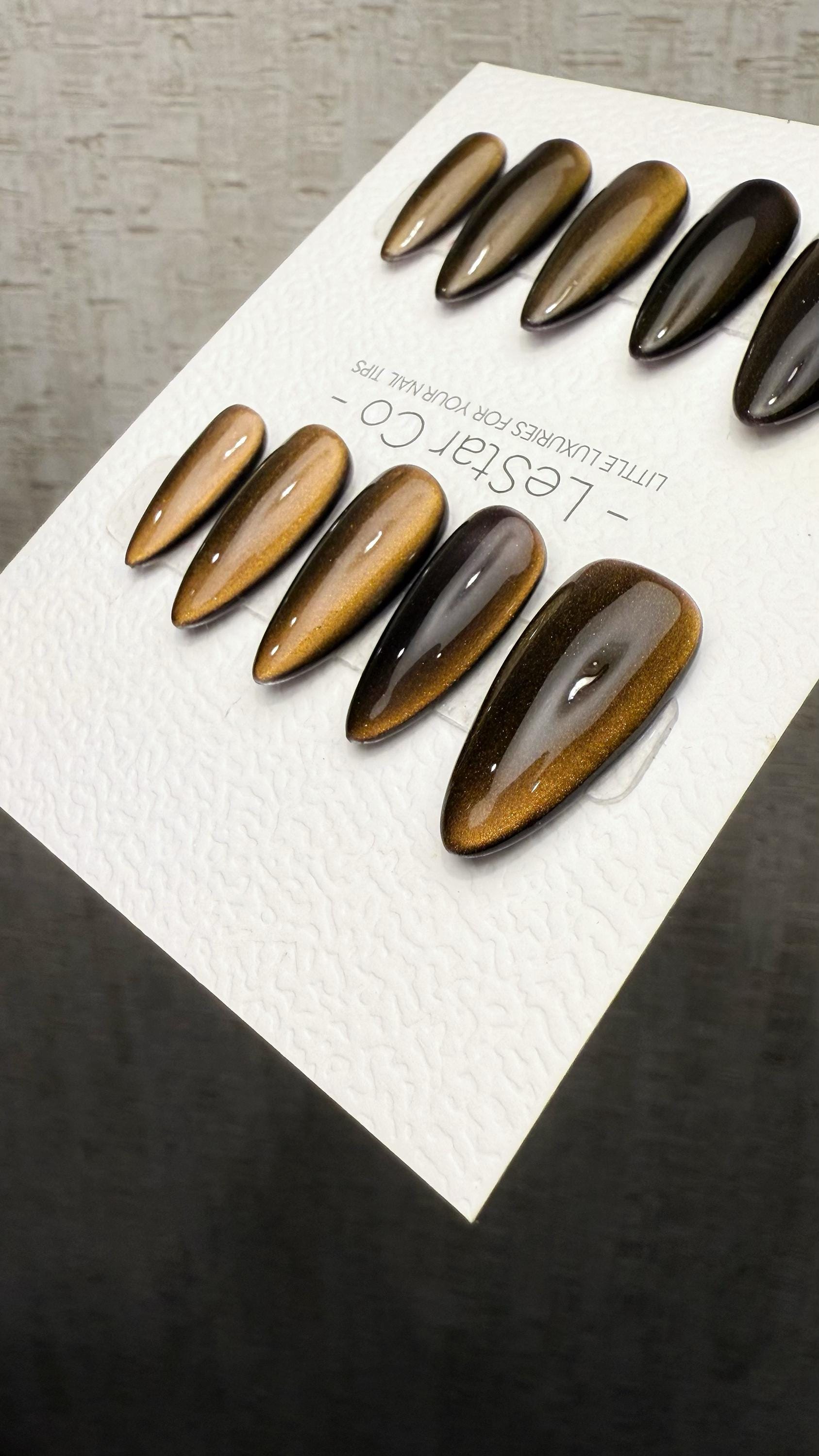 Reusable Tiger's Eye Cat Eye Effect | Nails Premium Press on Nails Gel Manicure Handprint Pressons Handmade | Lestarco nails WM1031