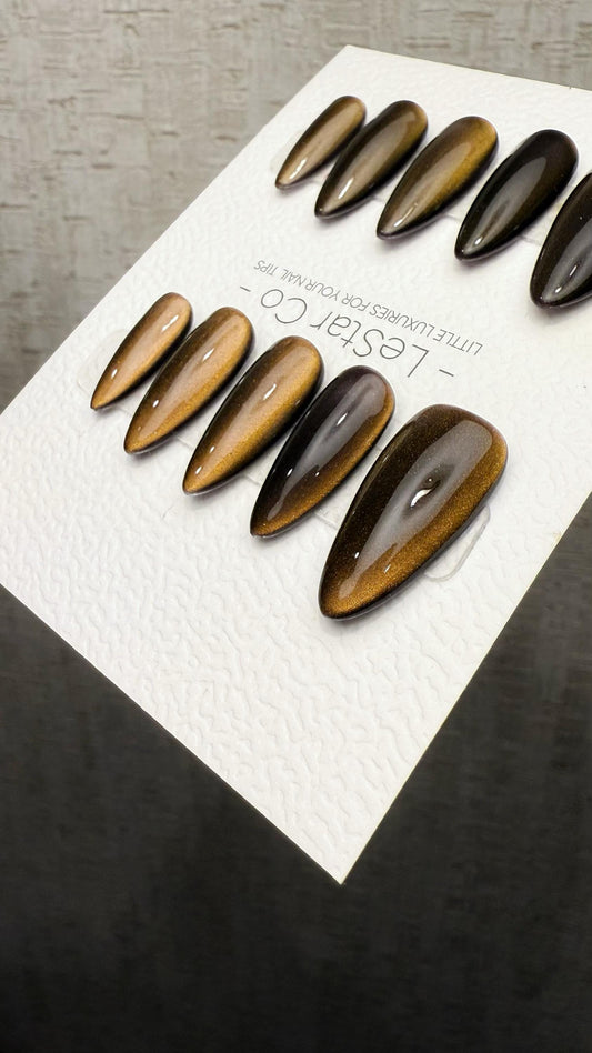 Reusable Tiger's Eye Cat Eye Effect | Nails Premium Press on Nails Gel Manicure Handprint Pressons Handmade | Lestarco nails WM1031