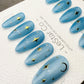 Reusable Lunar Blue Cat Eye Effect| Premium Press on Nails Gel Hand Painted Pressons Customizable Gel Nail Artist faux nails TMR1028