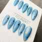 Reusable Lunar Blue Cat Eye Effect| Premium Press on Nails Gel Hand Painted Pressons Customizable Gel Nail Artist faux nails TMR1028