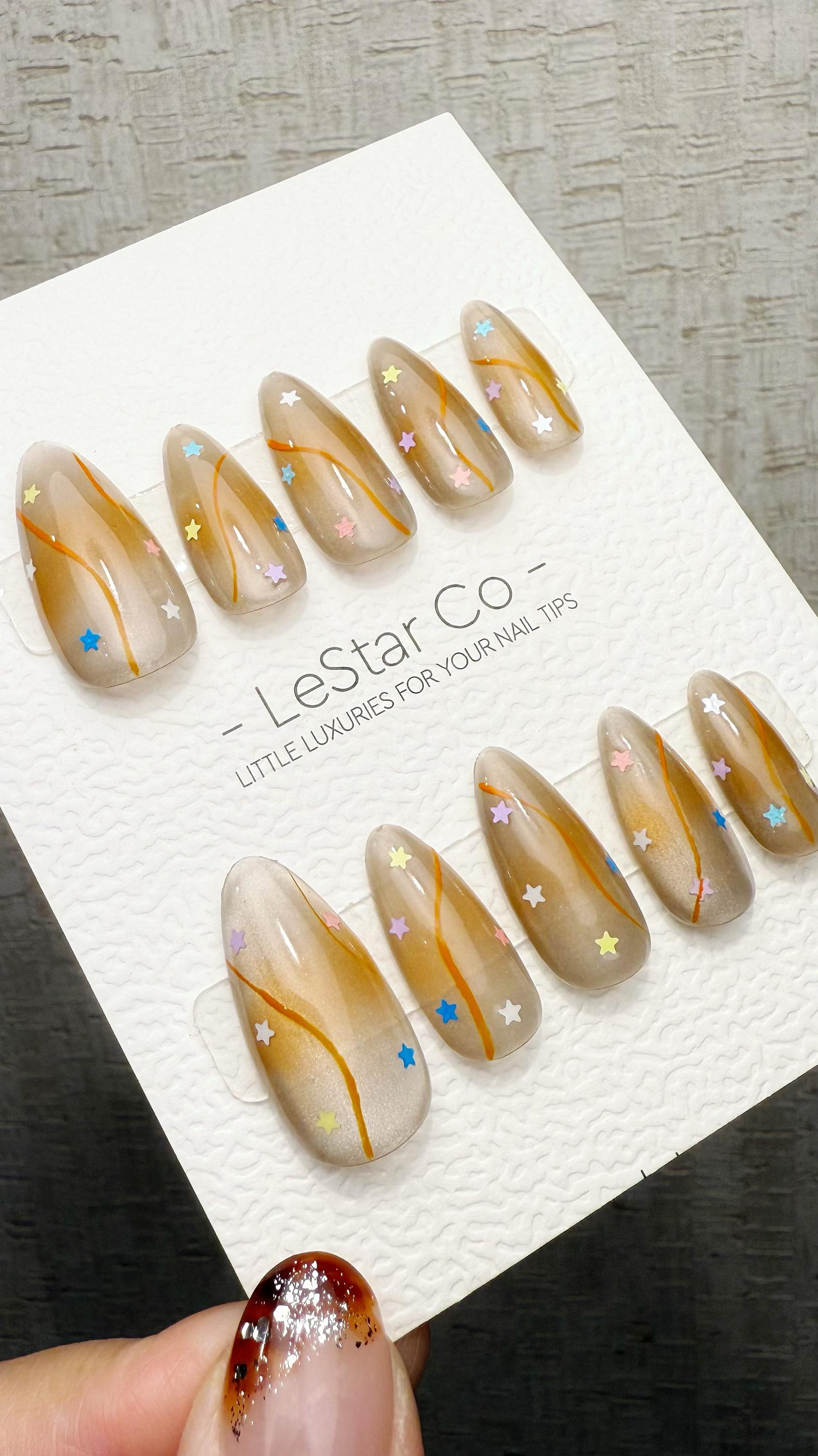 Reusable Stellar Toffee Cat Eye Effect| Premium Press on Nails Gel Hand Painted Pressons Customizable Gel Nail Artist faux nails TMR1029