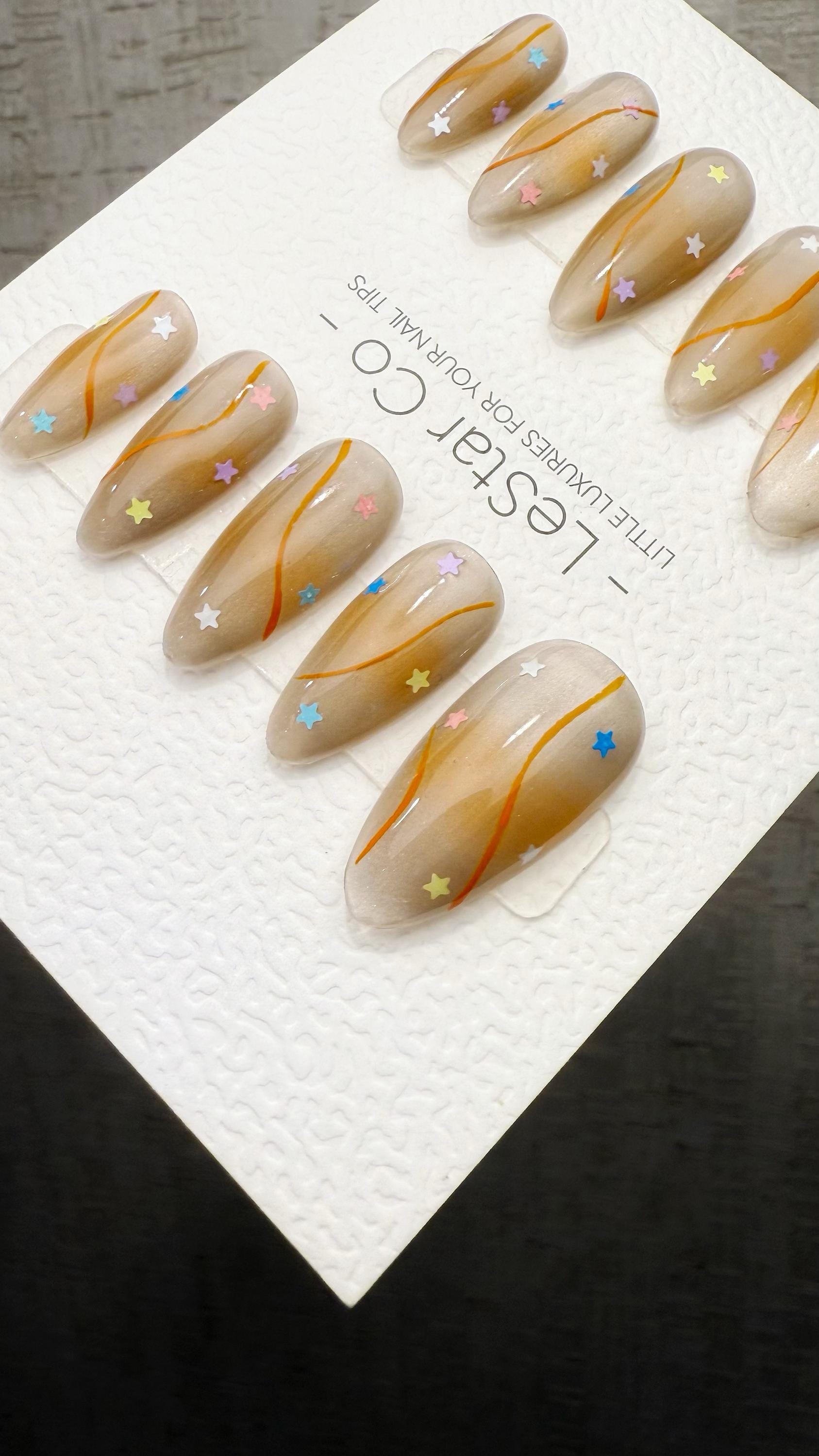 Reusable Stellar Toffee Cat Eye Effect| Premium Press on Nails Gel Hand Painted Pressons Customizable Gel Nail Artist faux nails TMR1029