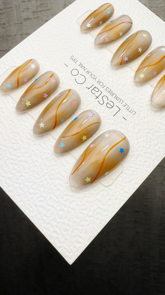 Reusable Stellar Toffee Cat Eye Effect| Premium Press on Nails Gel Hand Painted Pressons Customizable Gel Nail Artist faux nails TMR1029