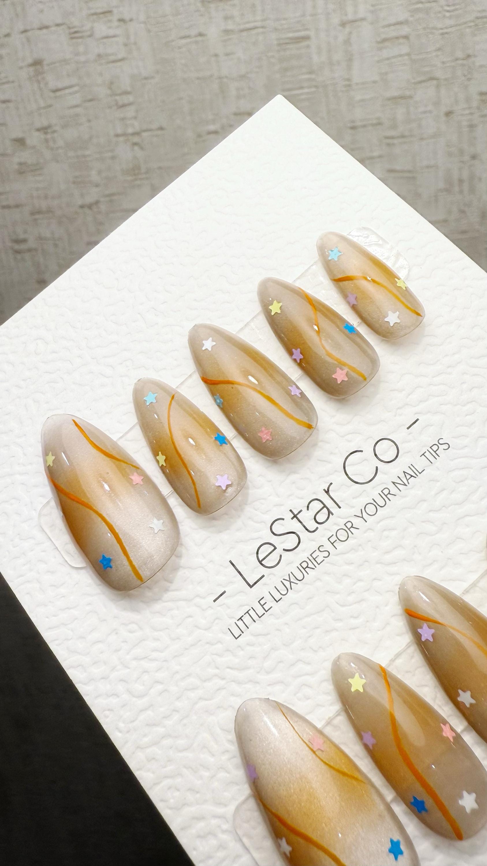 Reusable Stellar Toffee Cat Eye Effect| Premium Press on Nails Gel Hand Painted Pressons Customizable Gel Nail Artist faux nails TMR1029