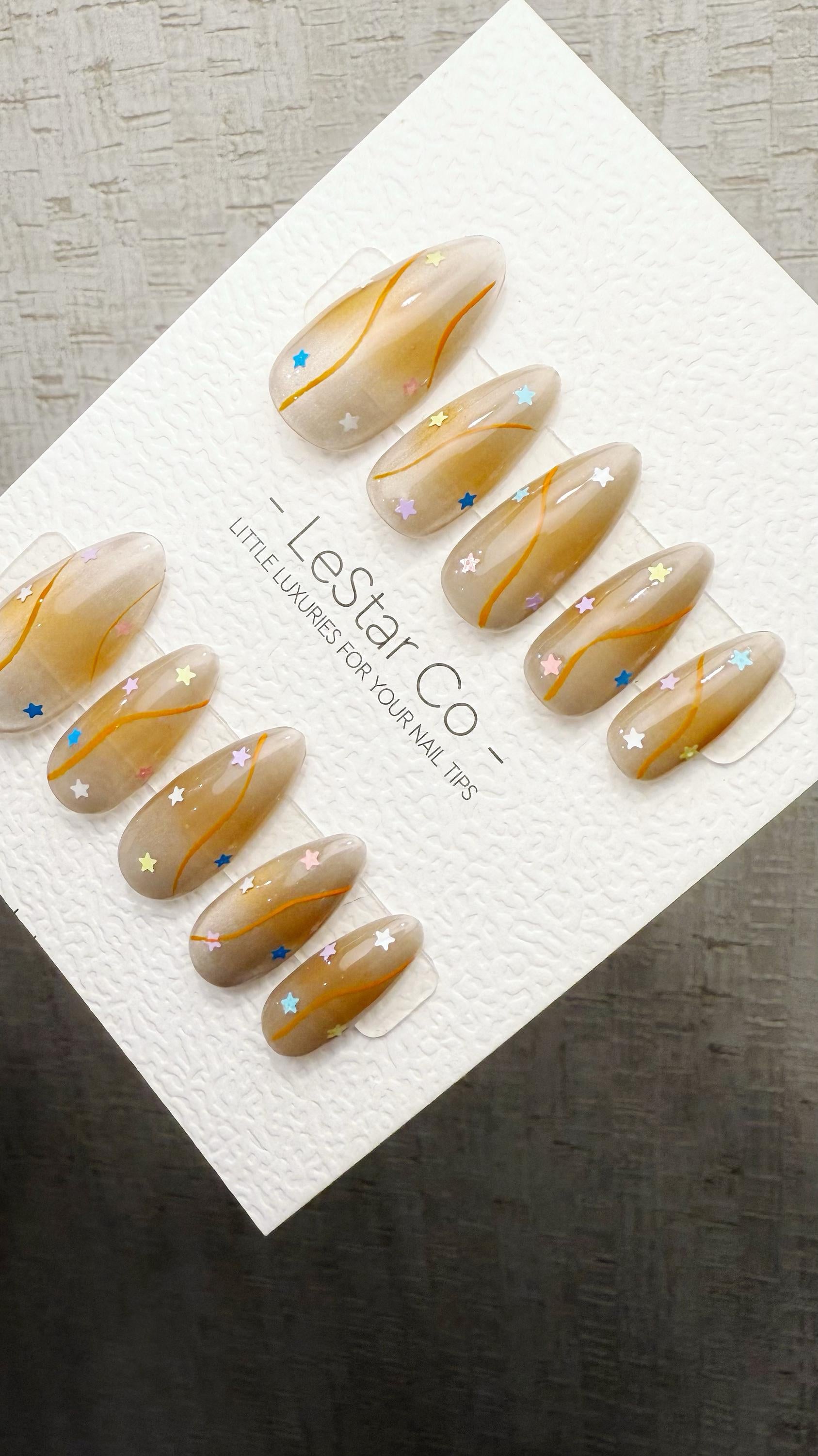 Reusable Stellar Toffee Cat Eye Effect| Premium Press on Nails Gel Hand Painted Pressons Customizable Gel Nail Artist faux nails TMR1029