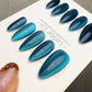 Reusable Ocean Pulse Blue Cat eye | Nails Premium Press on Nails Gel Manicure Handprint Pressons Handmade | Lestarco faux nails WM1033