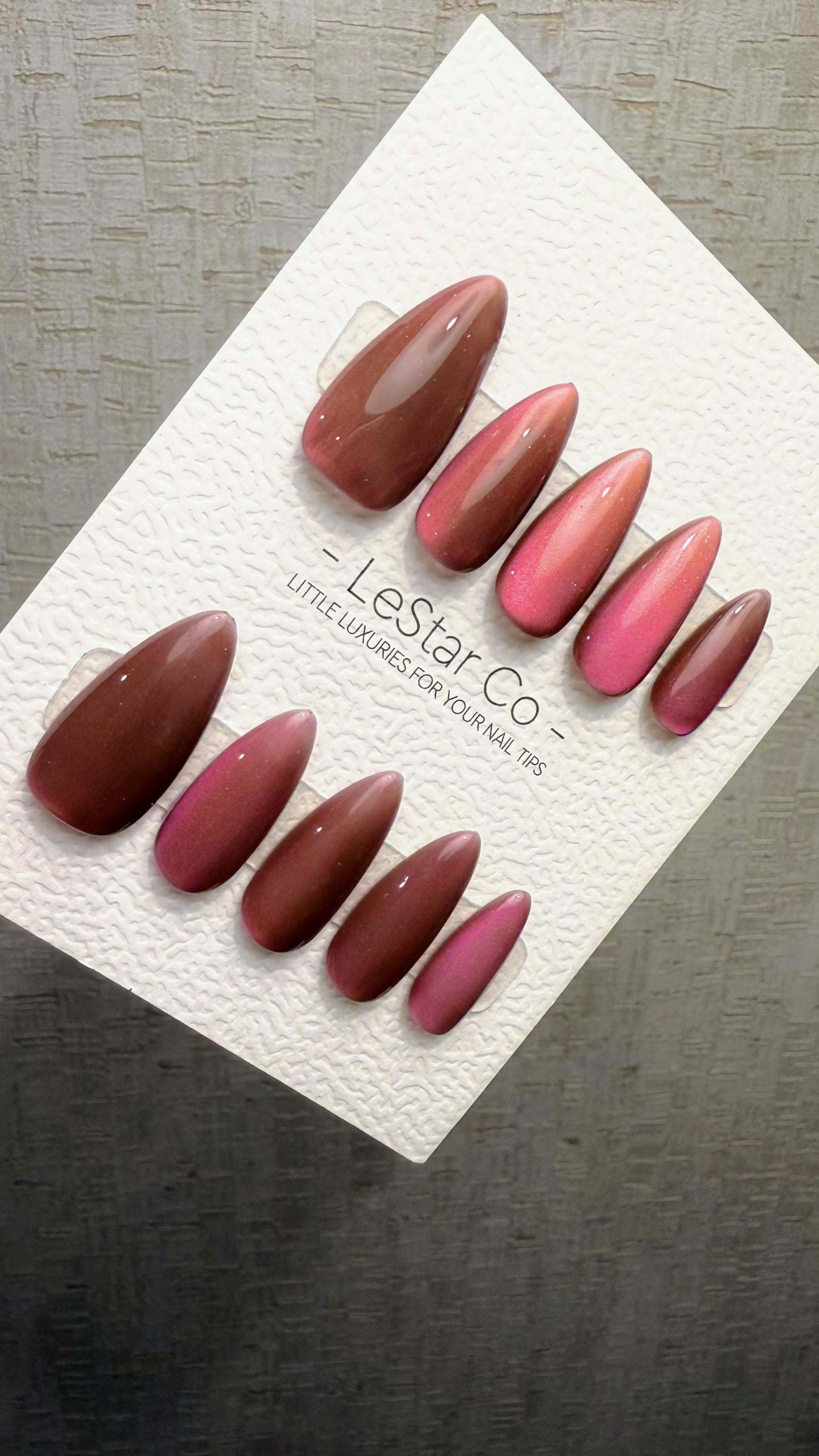 Reusable Rosy Bronze Cat eye | Nails Premium Press on Nails Gel Manicure Handprint Pressons Handmade | Lestarco faux nails WM1034