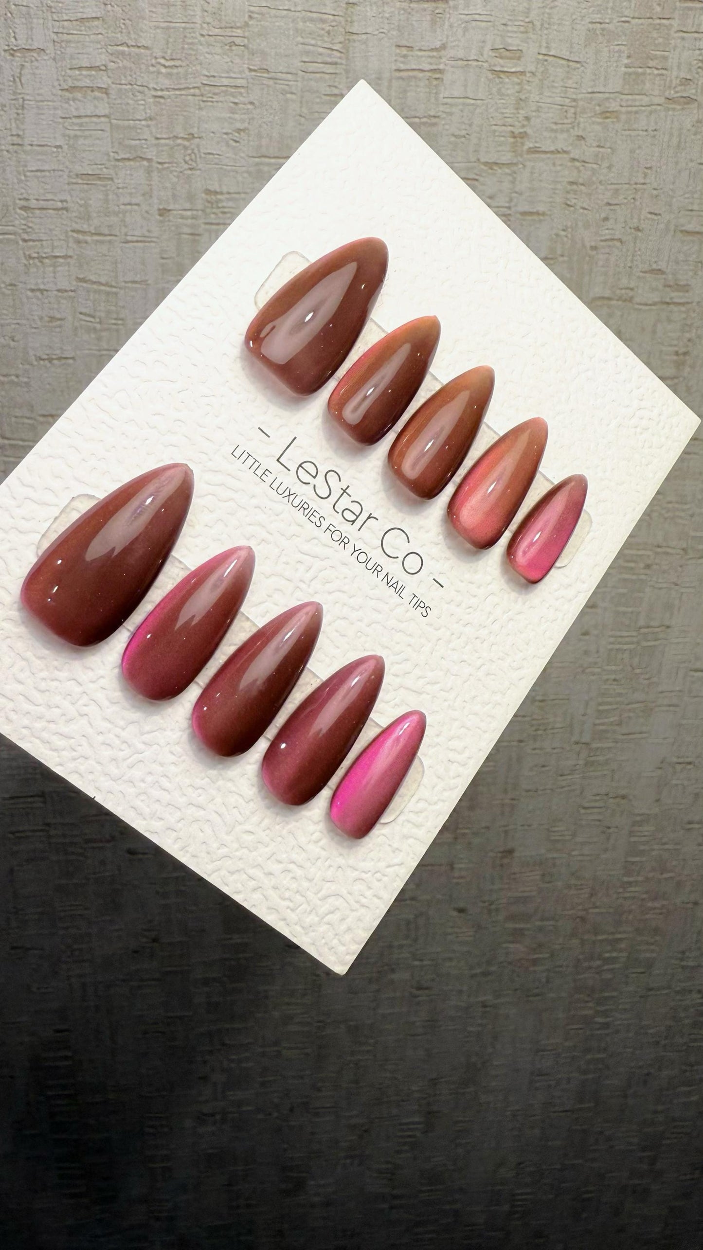 Reusable Rosy Bronze Cat eye | Nails Premium Press on Nails Gel Manicure Handprint Pressons Handmade | Lestarco faux nails WM1034