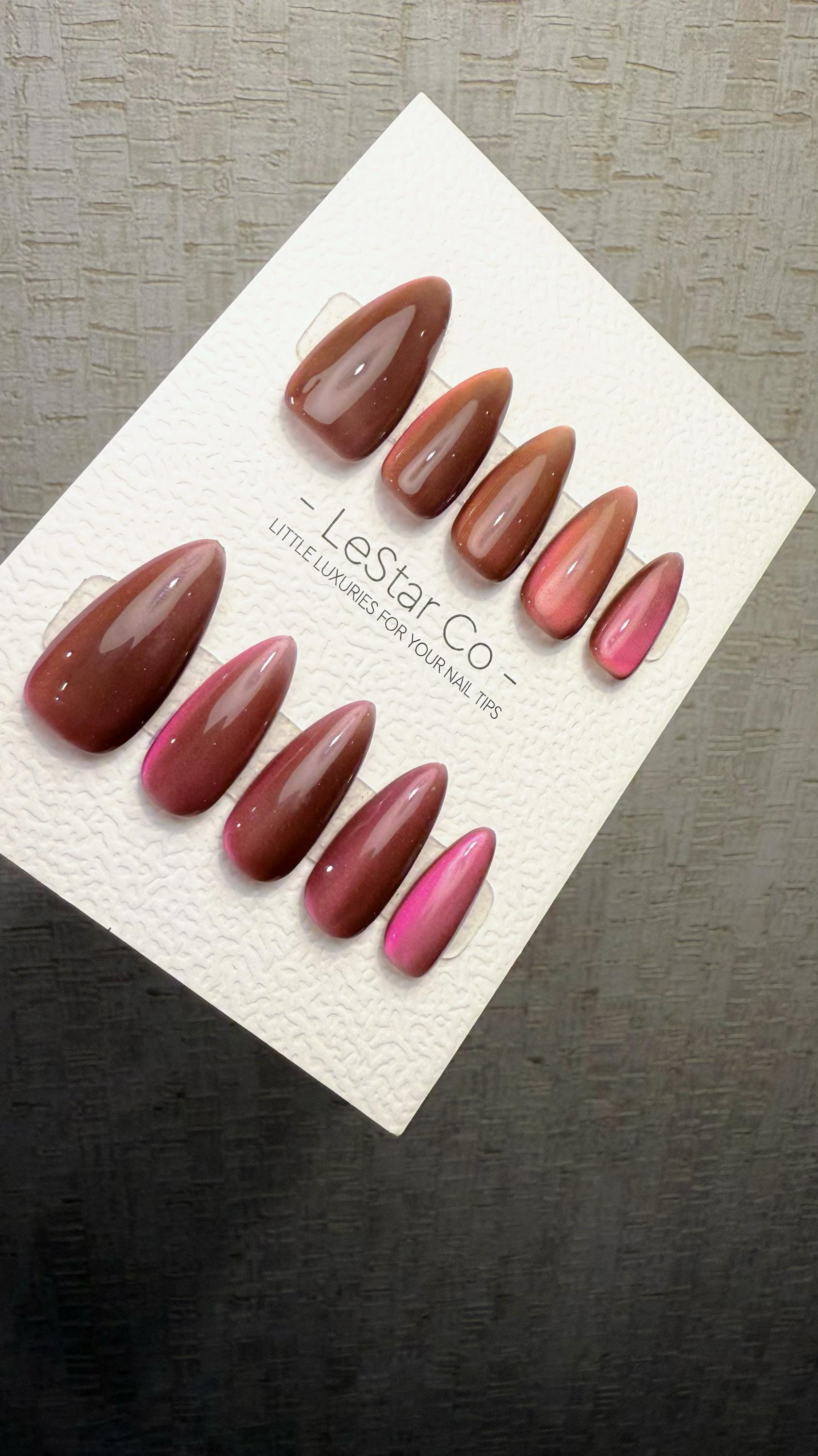 Reusable Rosy Bronze Cat eye | Nails Premium Press on Nails Gel Manicure Handprint Pressons Handmade | Lestarco faux nails WM1034