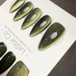Reusable Venom Dust Olive Green Cat eye | Nails Premium Press on Nails Gel Manicure Handprint Pressons Handmade | Lestarco faux nails WM1037