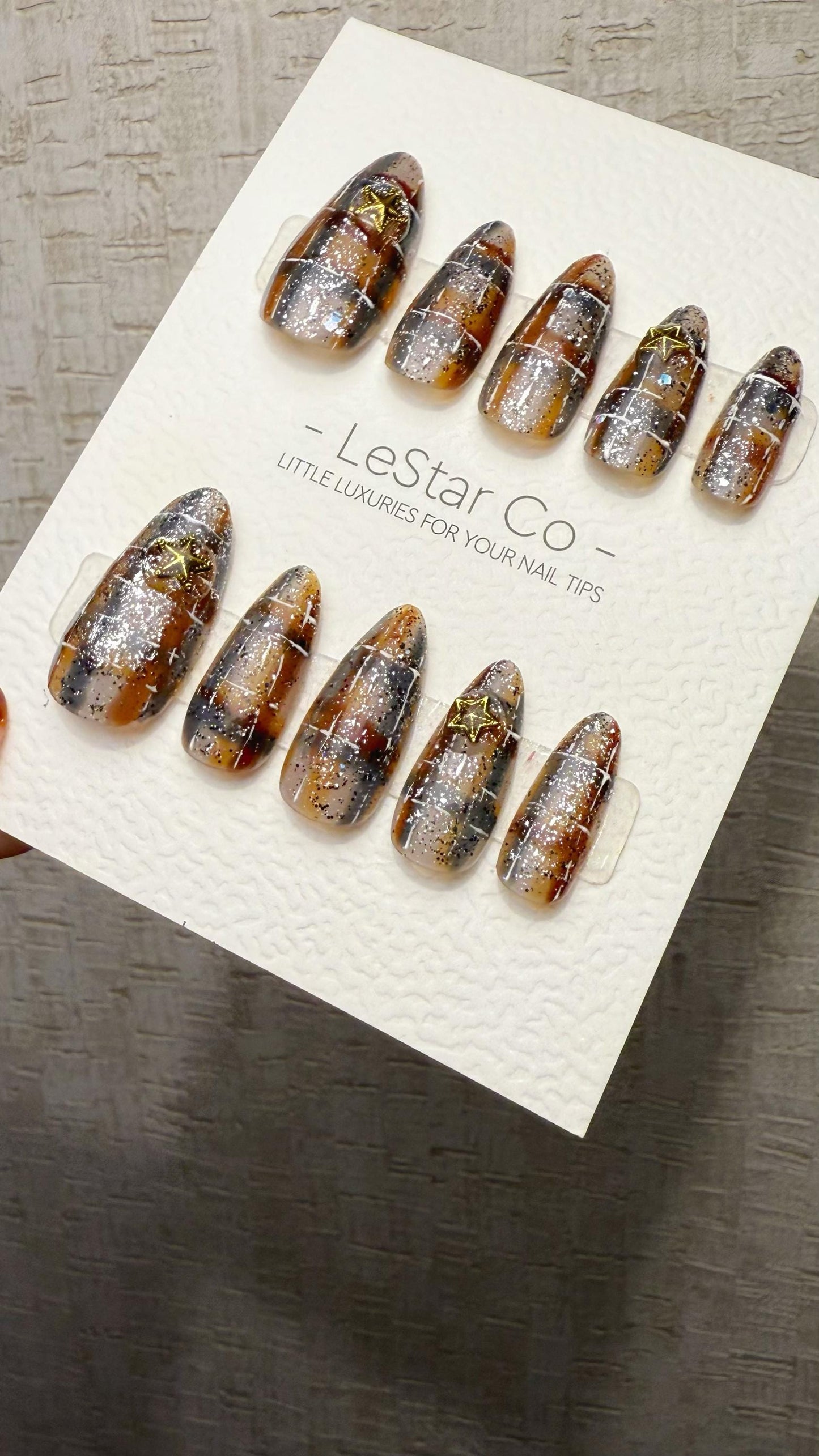 Reusable Caramel Constellation | Premium Handmade Press on Nails Gel | Fake Nails | Cute Fun Colorful Gel Nail Artist faux nails TMR1040