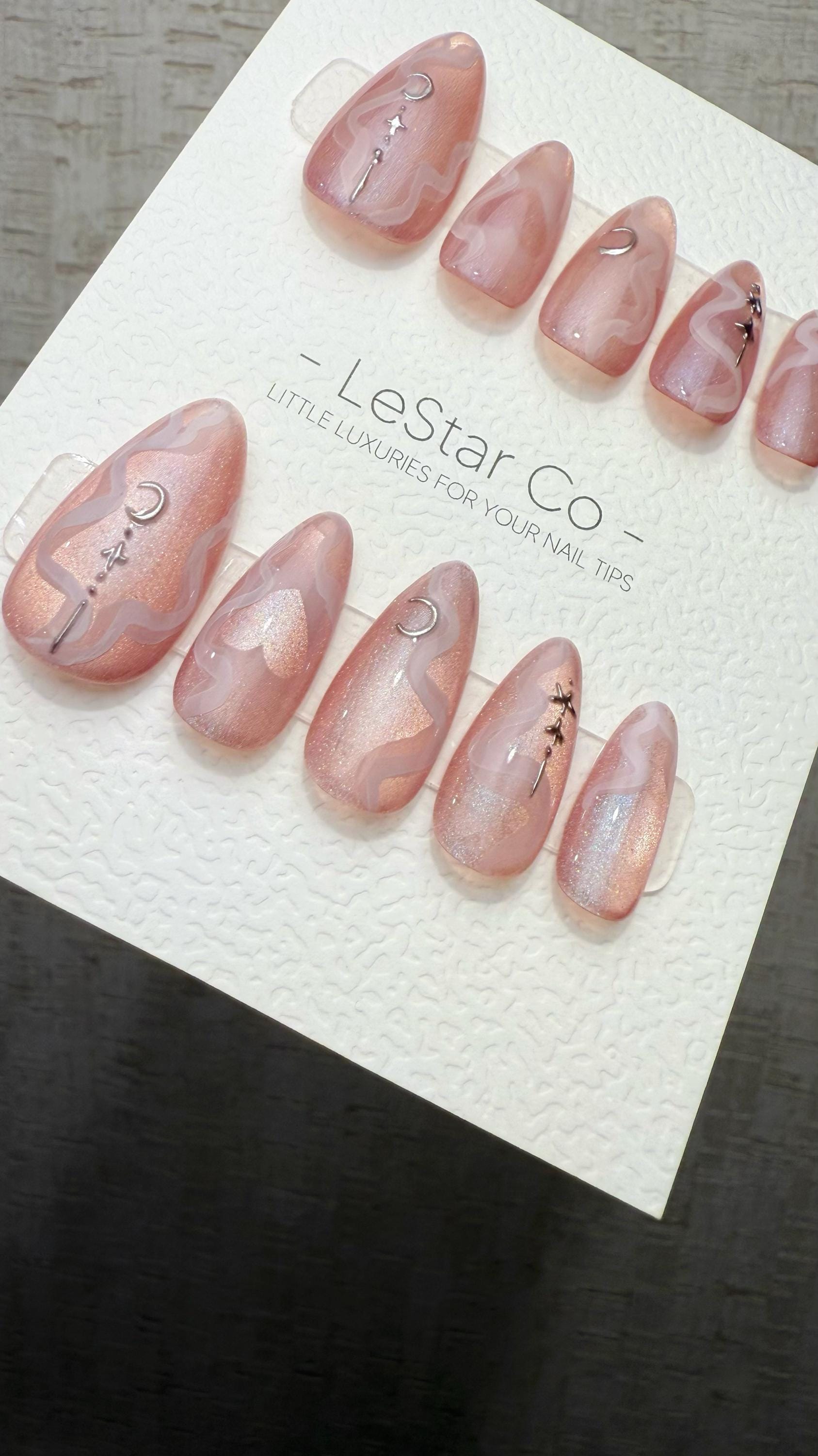 Reusable Moonlit Mirage | Premium Handmade Press on Nails Gel | Fake Nails | Cute Fun Colorful Gel Nail Artist faux nails TMR1041