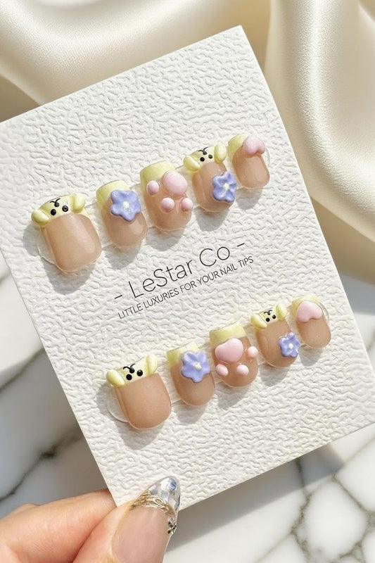 Reusable Fluffy Heartbeat | Premium Press on Nails Gel | Fake Nails | Cute Fun Colorful Gel Nail Artist faux nails ML687