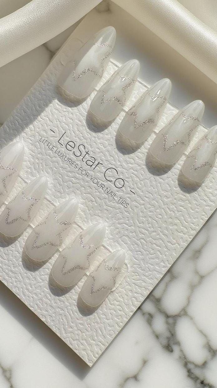 Reusable Celestial Outline | Premium Press on Nails Gel Hand Painted Pressons Pressons Colorful Gel Nail Artist faux nails 983WM