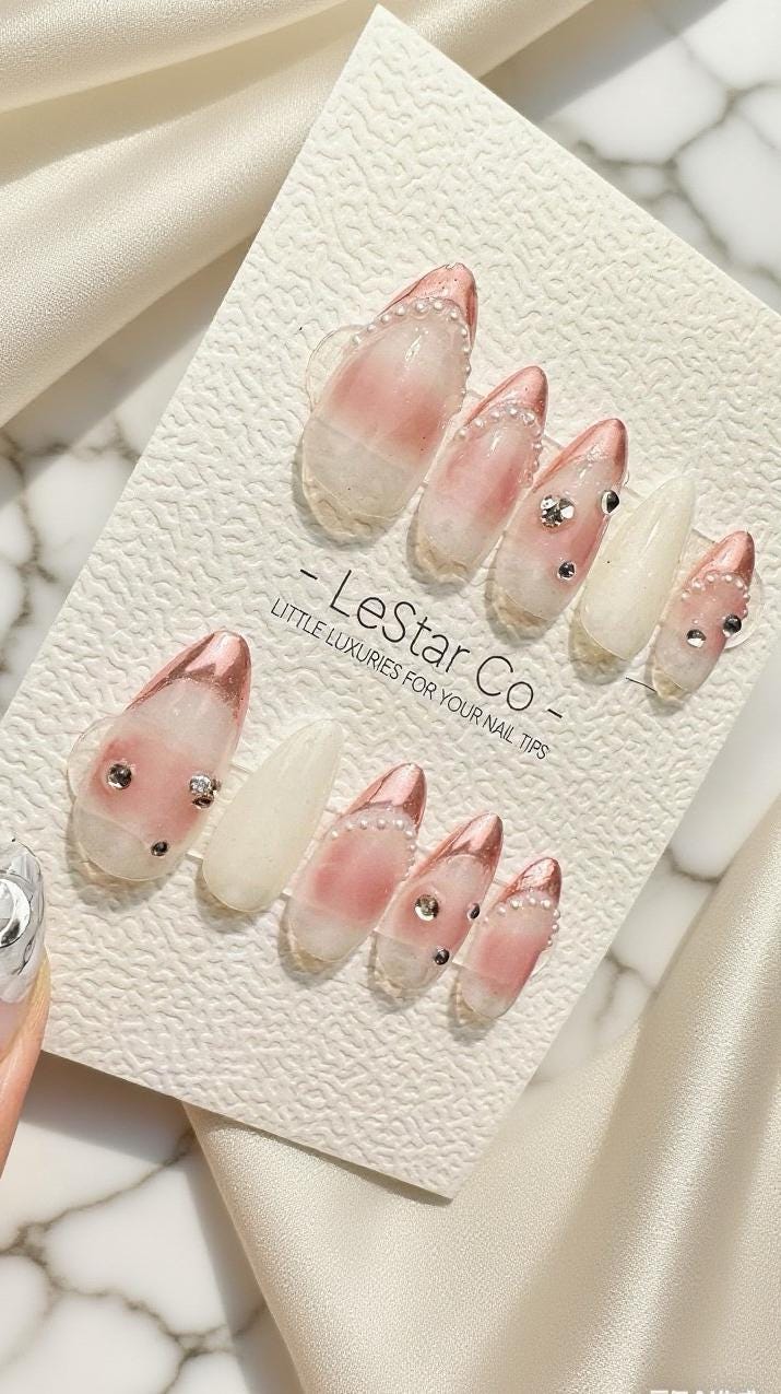Reusable Princess Veil Pink French Tip | Premium Press on Nails Gel | Fake Nails | Cute Fun Colorful Gel Nail Artist faux nails 536TMR
