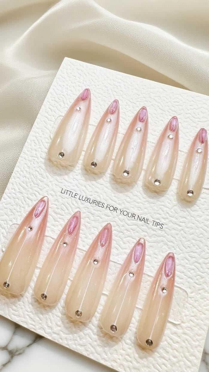 Reusable Rose Quartz Tip Premium Short Press on Nails Gel Manicure Hand Painted Pressons Handmade | Lestarco faux nails 869WM