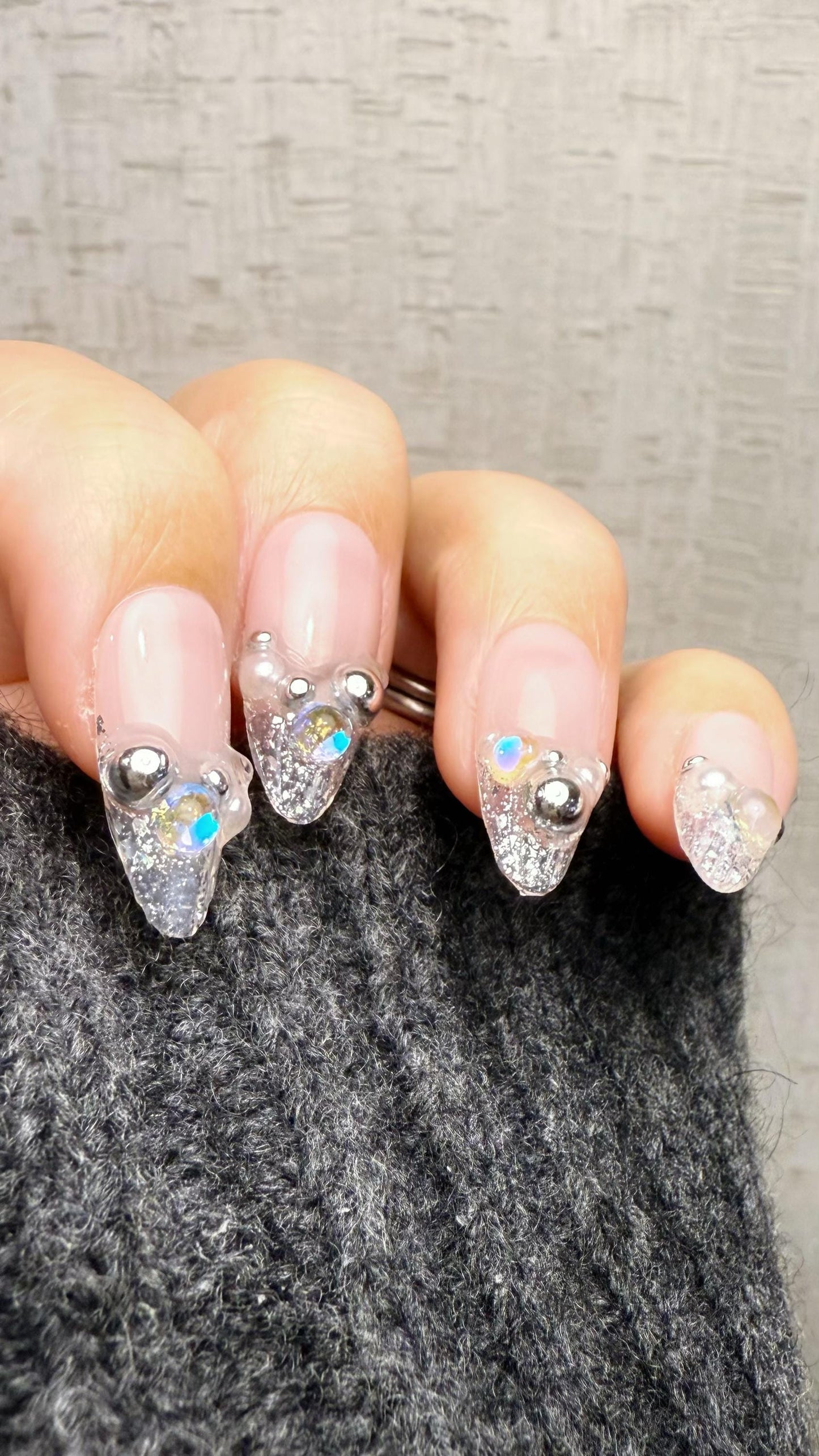 Reusable Starlit Empress French Tip | Premium Handmade Press on Nails Gel | Fake Nails | Cute Fun Colorful Gel Nail Artist faux nails QN1043