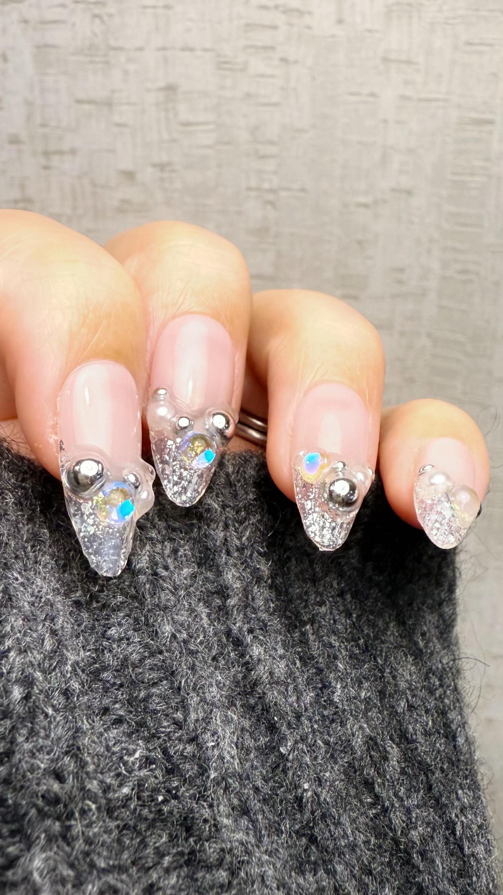 Reusable Starlit Empress French Tip | Premium Handmade Press on Nails Gel | Fake Nails | Cute Fun Colorful Gel Nail Artist faux nails QN1043