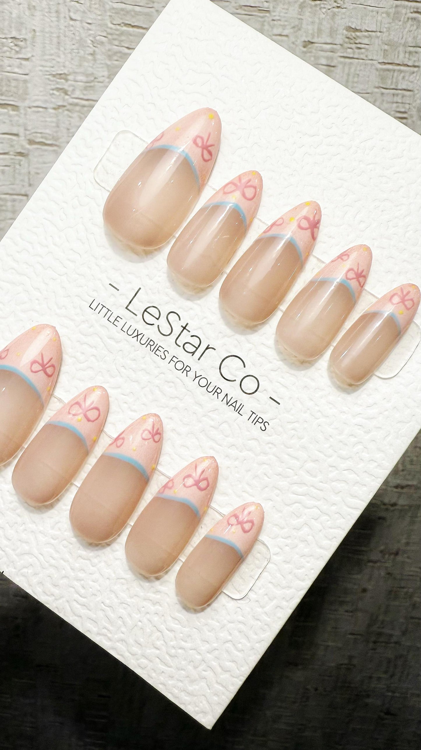 Reusable Peachy Ribbon French Tip Handmade Press On Nails Gel Fake Nails ML1045
