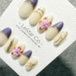 Violet Blossom Elegance 3D Flower French Tip Press On Nails Handmade Reusable Gel Nails ML1048