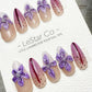 Amethyst Bloom 3D Flower French Tip Press On Nails Handmade Reusable Gel Nails ML1046