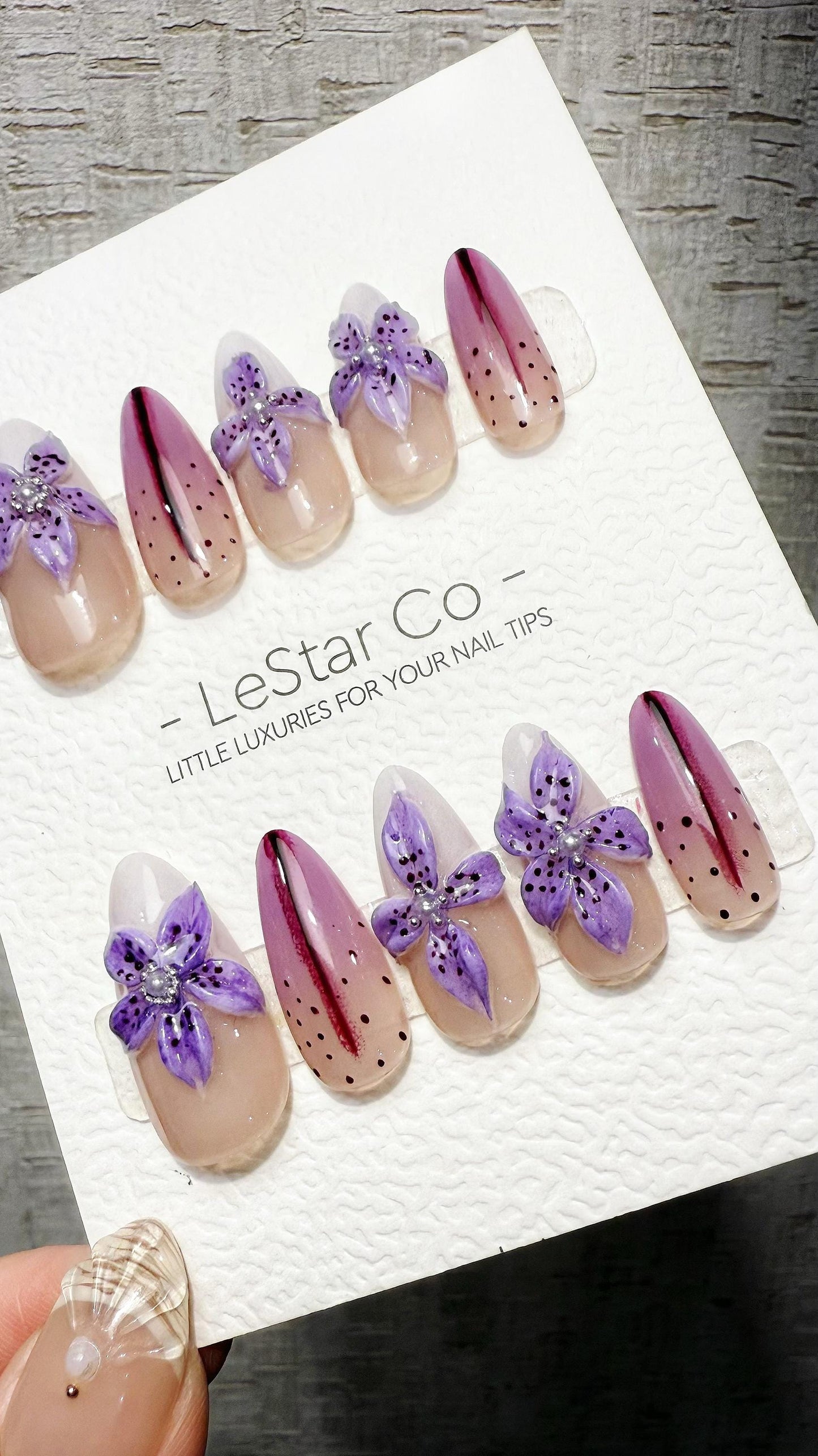 Amethyst Bloom 3D Flower French Tip Press On Nails Handmade Reusable Gel Nails ML1046