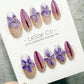 Amethyst Bloom 3D Flower French Tip Press On Nails Handmade Reusable Gel Nails ML1046