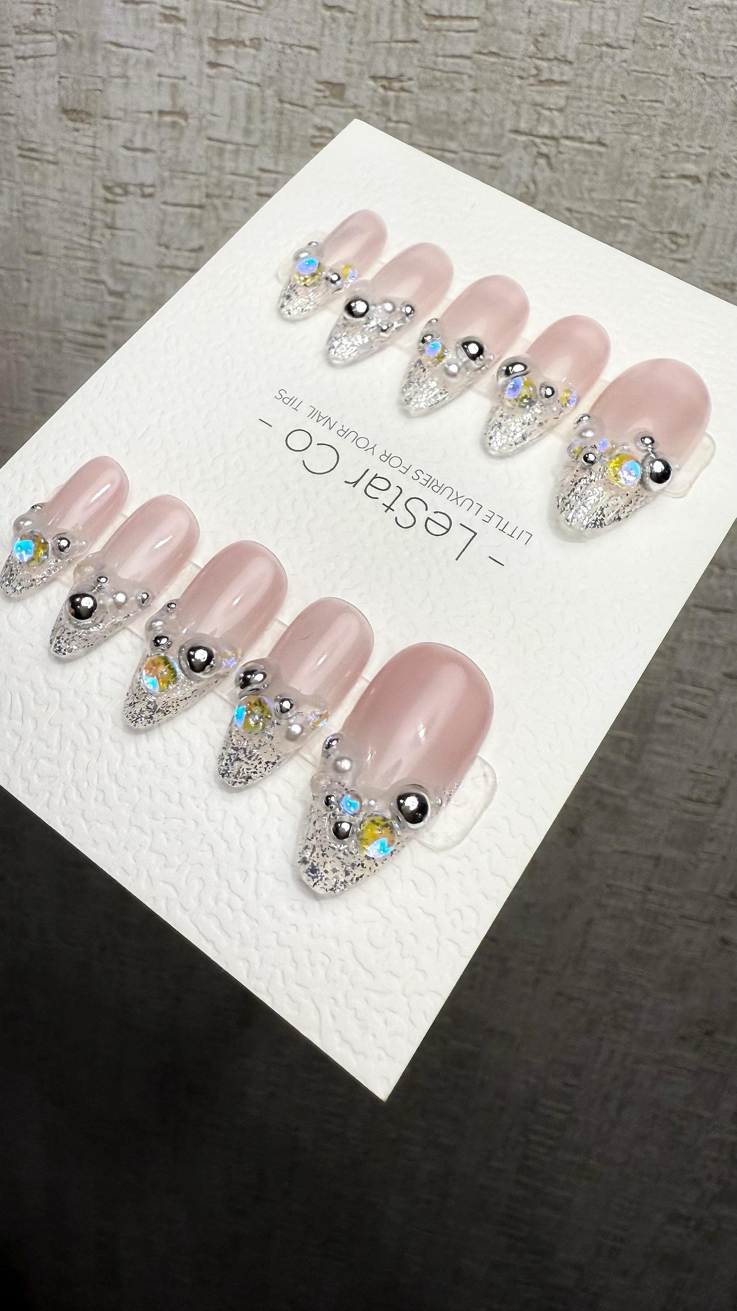 Reusable Starlit Empress French Tip | Premium Handmade Press on Nails Gel | Fake Nails | Cute Fun Colorful Gel Nail Artist faux nails QN1043