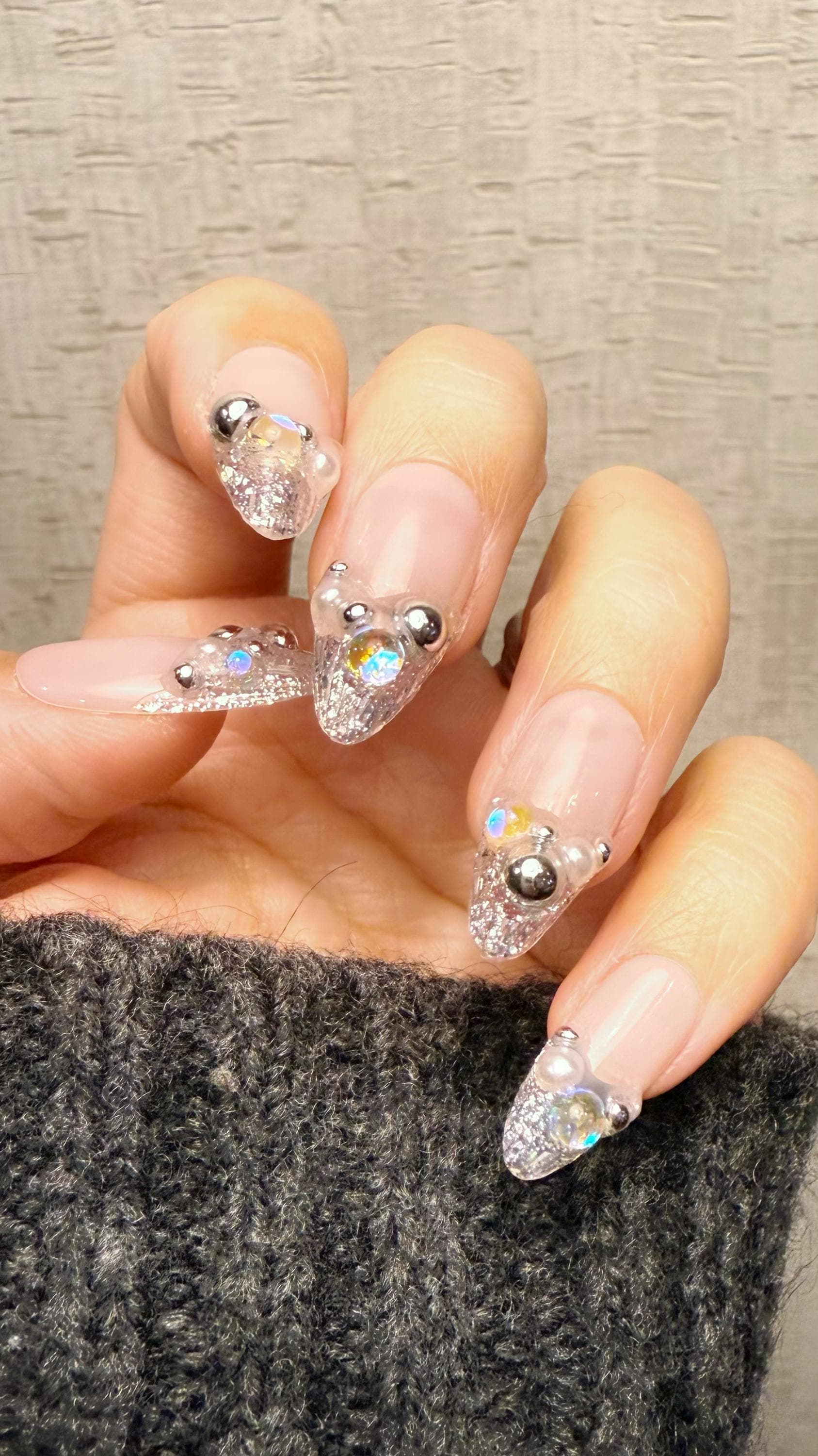 Reusable Starlit Empress French Tip | Premium Handmade Press on Nails Gel | Fake Nails | Cute Fun Colorful Gel Nail Artist faux nails QN1043
